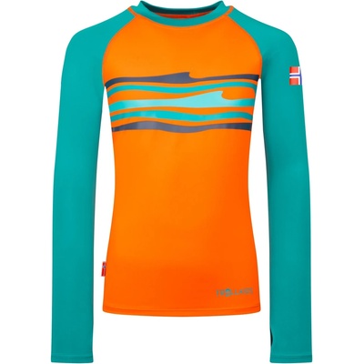 Trollkids Детска плажна тениска от ликра Trollkids Kid's Haukland Shirt Lycra - Bright Orange / Lake Blue - размер 164 (EU) (750-1979-0119)