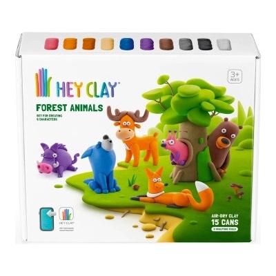 Hey Clay Modelína– lesné zvieratká, 15 kelímkov, samoschnúca hmota 3+