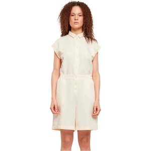 Urban classics Viscose Twill short sleeve romper - Beige / White (White Sand)