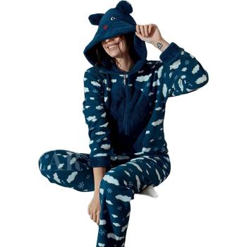 Дамски поларен гащеризон в петролено с облачета