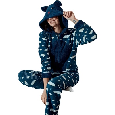 Дамски поларен гащеризон в петролено с облачета