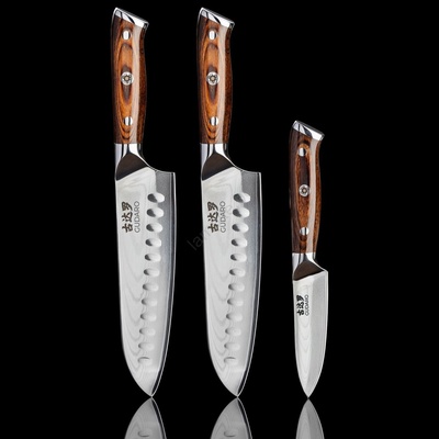 Gudaro - КОМПЛЕКТ 2x Santoku кухненски нож FENG 7, 5"+ 1x кухненски нож FENG 3, 5 (GU0002A)