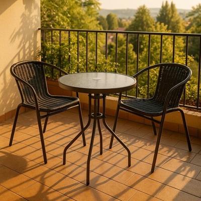Bistro stolek se skleněnou deskou a 2 židle z polyratanu Garth KK-D02345