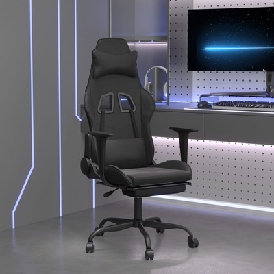 vidaXL Гейминг стол с опора за крака, черен, изкуствена кожа (3143661)