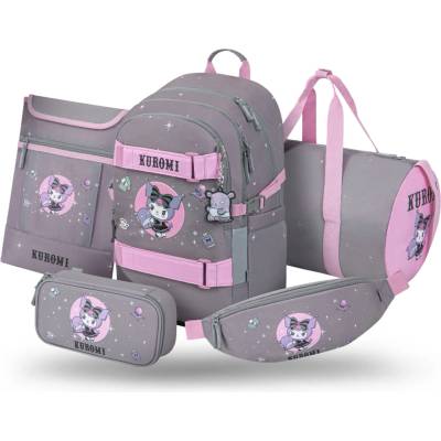 Baagl КОМПЛЕКТ 5 Skate Kuromi Grey: раница, пенал, спортна чанта, чанта през рамо, калъф за лаптоп GRS BAAGL | Siv | Момчешки | UNI