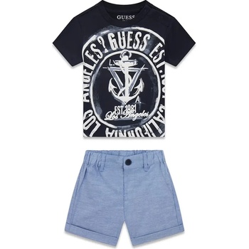 Guess Комплект тъмно синя тениска с котва и светло сини къси панталони за бебе момче Guess