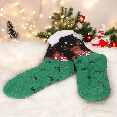 Мъжки коледни чорапи в зелено с елен