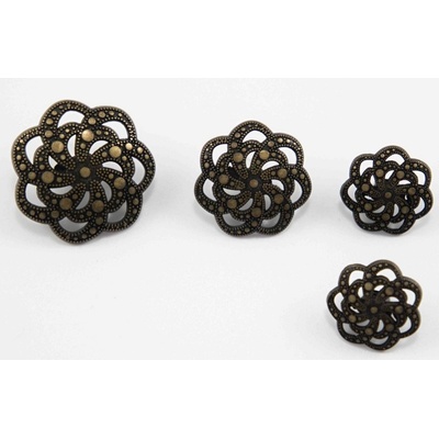 Luxusný kovový filigránsky gombík - staromosadz - priemer 1,8 cm
