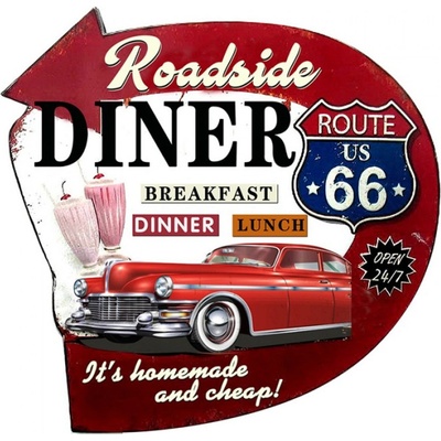 Nástěnná kovová cedule Diner Route 66 – 56x1x54 cm