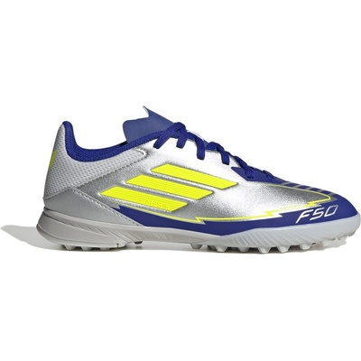 adidas Детски футболни стоножки Adidas F50 League Childrens Astro Turf Football Boots - Silver/Blue