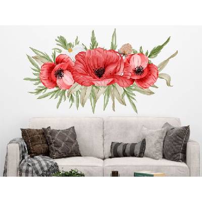 Макове - стикер с ефект на акварелна рисунка - 70х38 см (319911)