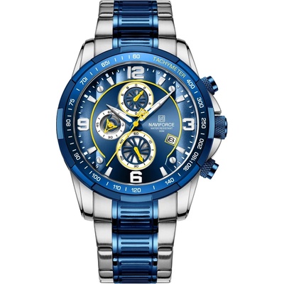 Curren Мъжки часовник Naviforce Whiffler, Хронограф, Неръждаема стомана, Сребрист / Син (NAVIFORCE-8020S-SILVER-BLUE)