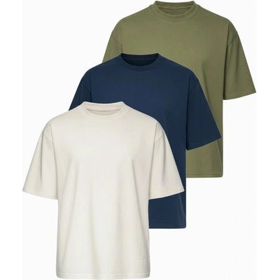 Trojbalení mixu triček oversize bílá/modrá/olivová TSBC-0291