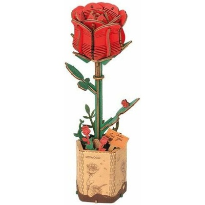 ROWOOD Drevené 3D puzzle Červená ruža 106 ks