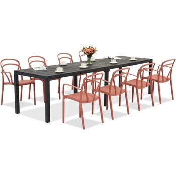 BICA King Double/Vague антрацитно червен комплект градински мебели за 8 души Bica (BC439ANT-8xBC312RE)