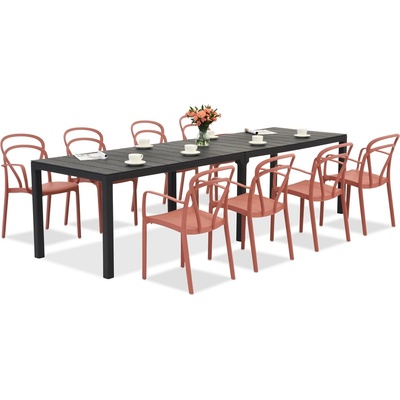 BICA King Double/Vague антрацитно червен комплект градински мебели за 8 души Bica (BC439ANT-8xBC312RE)