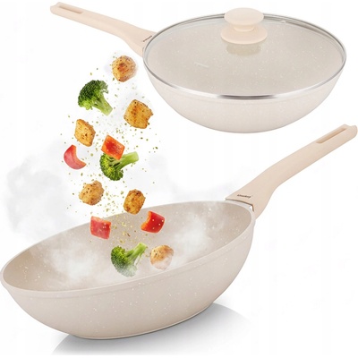Klausberg Wok pánev 28 cm s poklicí, krémová, indukce/plyn, nepřilnavý povrch 7991