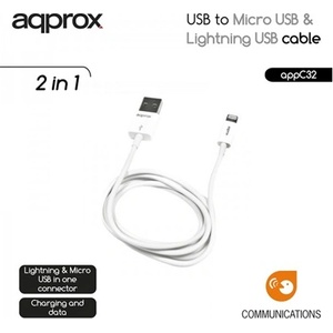 Approx Кабел APPROX - Кабел USB към Micro USB и Lightning USB (Apple, iPhone, iPad) APPC32 (APPC32)