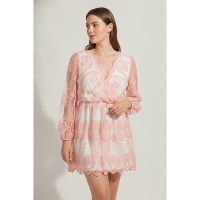 Boohoo krajkové šaty boho růžové