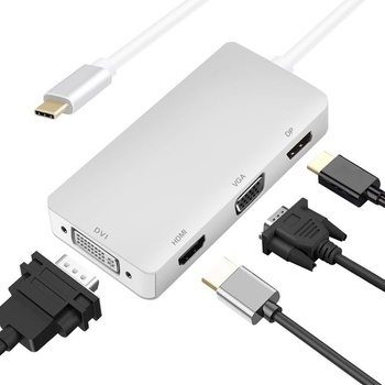 Helos Хъб Helos, USB-C 3.1 към DP/HDMI/DVI/VGA, премиум 4K, сребрист (288388)