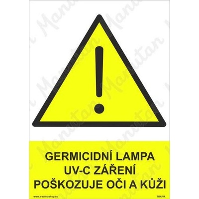 Germicidní lampa UV-C záření poškozuje oči a kůži, plast 210 x 297 x 0,5 mm A4