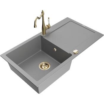 Mexen Leo кухненска мивка от гранит с 1 корито с отцедник и смесител Carla, сив - 6501-71-670700-50 (6501-71-670700-50)