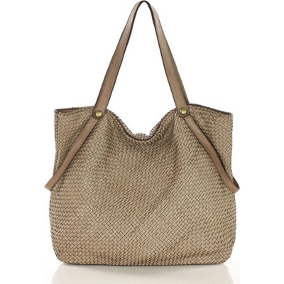 Mazzini Marco Veľká pletená kožená shopper taška v244d béžová