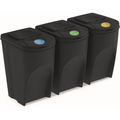 Prosperplast Sada 3 odpadkových košů SORTIBOX recyklovaná černá 3 x 35 L