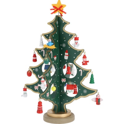 Home Styling Collection Skládací vánoční stromek s ozdobnými prvky, dřevěná ozdoba 26 cm