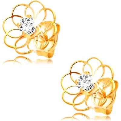 Šperky eshop diamantové ze žlutého zlata kontura kvítku s briliantem BT501.86