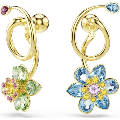 Swarovski Asymetrické pozlacené náušnice 2v1 Květiny Idyllia 5709025