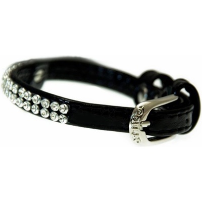 COLLAR Лъскав кожен нашийник с кристали - 19 - 25см, 9мм - черен