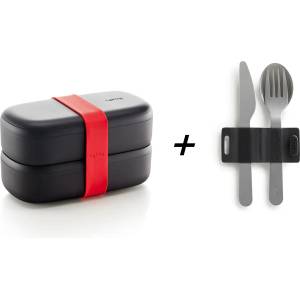 Lékué Кутия за обяд LUNCHBOX TO GO 1 l, с прибори, черен / черен, Lékué (LKE0301030G08M015)