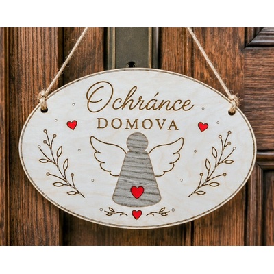 Dekorace z Řečice Cedulka dřevěná Anděl ochránce domova