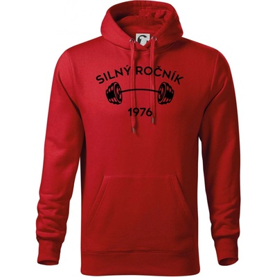 Silný ročník Letopočet 1976 mikina s kapucí hooded sweater Červená