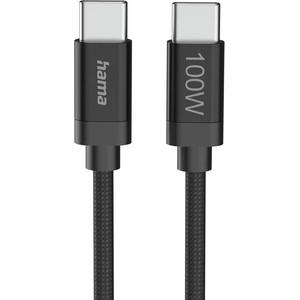 Hama Кабел за зареждане, "Fabric", USB-C - USB-C, 100 W, 3 m, Nylon, black (HAMA-201749) - cybertrade