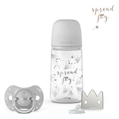 Suavinex sada lahvička + Dudlík Fyz. Klip Joy stříbrná 270ml
