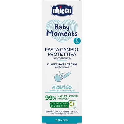 CHICCO krém na detský zadoček Baby Moments bez parfému s 99% prírodných zložiek 100 ml 0m+