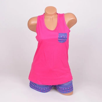 Image 1 of Памучна пижама в цикламено и синьо с джобче