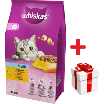 Whiskas Sterile 14кг - суха храна за възрастни котки след кастрация, с вкусно пилешко месо + БЕЗПЛАТНА изненада за вашата котка