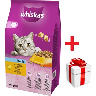 Whiskas Sterile 14кг - суха храна за възрастни котки след кастрация, с вкусно пилешко месо + БЕЗПЛАТНА изненада за вашата котка