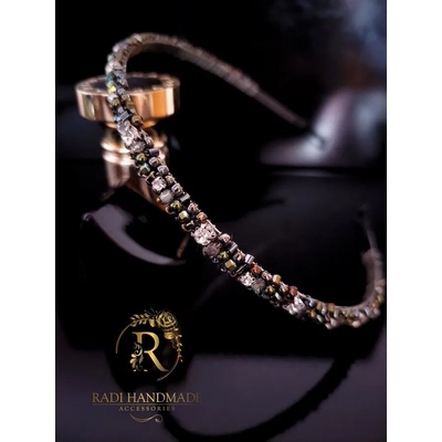 Radi handmade Официална диадема за коса с тъмно зелени перли и кристали (374)