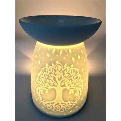 Mani Bhadra Aroma lampa Tree of Life bílá keramika 12,5 x 9,5 cm – Sleviste.cz