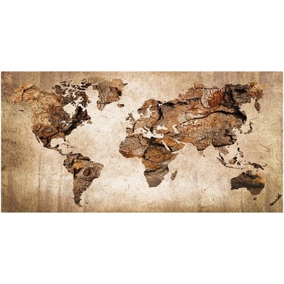 Foto obraz sklo tvrzené Mapa sveta drevo 100x50 cm
