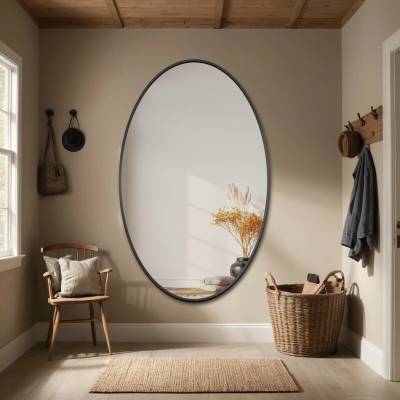 Alfaram Eliptické zrkadlo s čiernym rámom MDF SLIM - ELIZA - 100x200