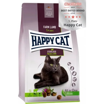 Happy Cat Sterilised Adult Pasture-raised Lamb - храна за кастрирани котки с агнешко, отглеждано на пасища, нежен розмарин и деликатен млечен трън, 1, 300 кг, Германия - 70584