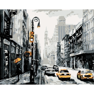 ZUTY Maľovanie podľa čísel ULICA V NEW YORKU A TAXÍKY Rámovanie bez rámu a bez vypnutia plátna Rozmer 80 x 100 cm