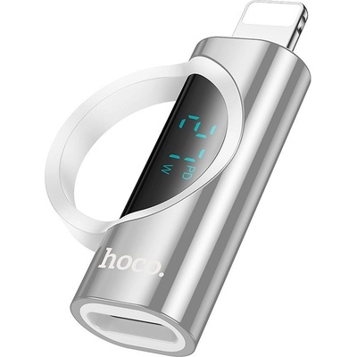 Adaptér/reduktor HOCO - LCD merač výkonu - Lightning samec na USB-C samica - strieborný