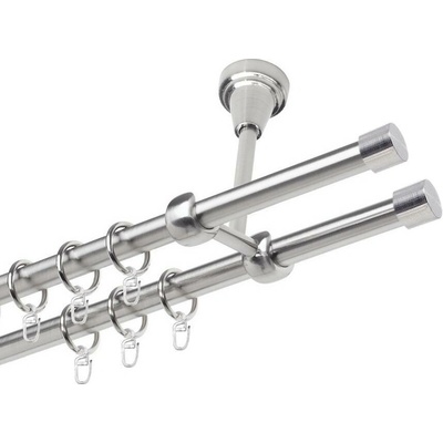 OK-GarnýžeCZ Garnýž kovová dvouřadá 19mm Pullo double nerez 280 cm do stropu / kroužky s háčkem