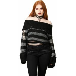 KILLSTAR дамски пуловер KILLSTAR - Meteor Knit - Сиво металик Сив - KSRA007416